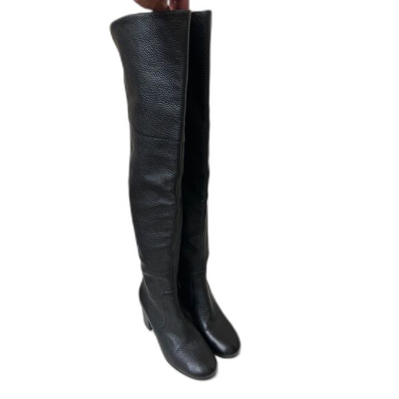 Via Spiga Finley Black Leather Tall Over the Knee Block Heel Boots - Sz 5.5M - Picture 2 of 9